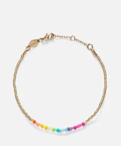 Bracelets & Bangles*Anni Lu Golden Rainbow Glass Bead And Shell Bracelet