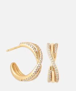 Earrings*Astrid & Miyu Pave Twist Gold-Plated Silver Earrings