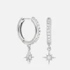 Earrings*Astrid & Miyu Women's Crystal Star Hoops - Silver