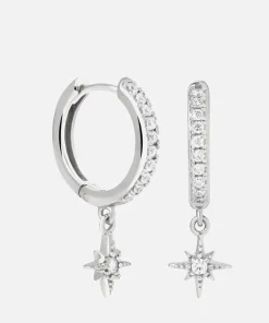 Earrings*Astrid & Miyu Women's Crystal Star Hoops - Silver