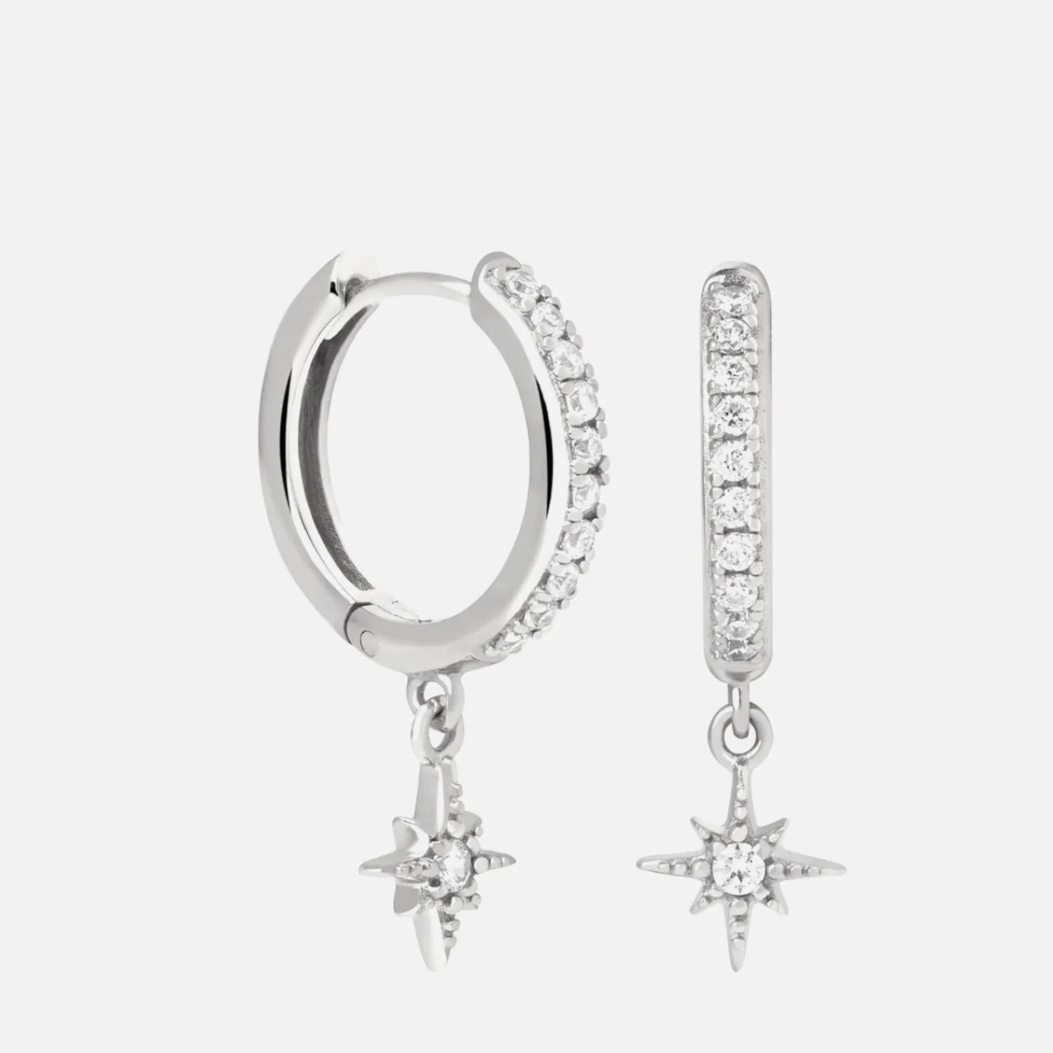 Earrings*Astrid & Miyu Women's Crystal Star Hoops - Silver