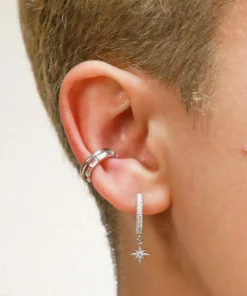 Earrings*Astrid & Miyu Women's Crystal Star Hoops - Silver