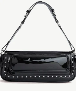 Shoulder Bags*BY FAR Maddy Studded Black Patent Leather Bag