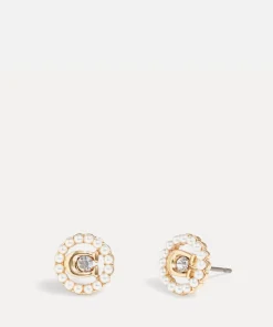 Earrings*Coach C Gold-Plated Crystal And Faux Pearl Stud Earrings