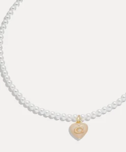 Necklaces*Coach C Heart Gold-Plated Faux Pearl Choker Necklace