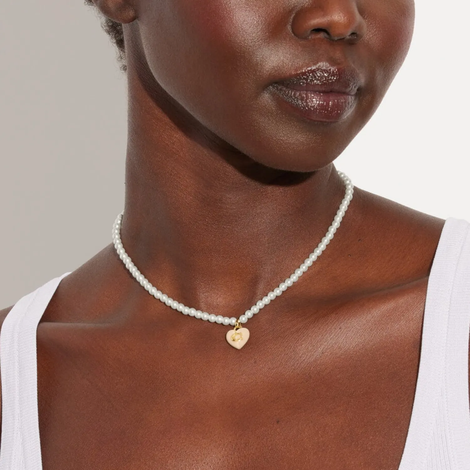 Necklaces*Coach C Heart Gold-Plated Faux Pearl Choker Necklace
