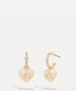 Earrings*Coach C Heart Pave Gold-Tone And Resin Huggie Earrings