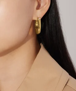 Earrings*Coach Chunky C Gold-Tone And Crystal Hoop Earrings