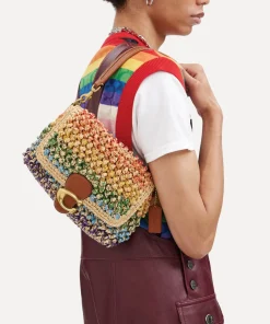 Shoulder Bags*Coach Rainbow Straw Soft Tabby Raffia Shoulder Bag