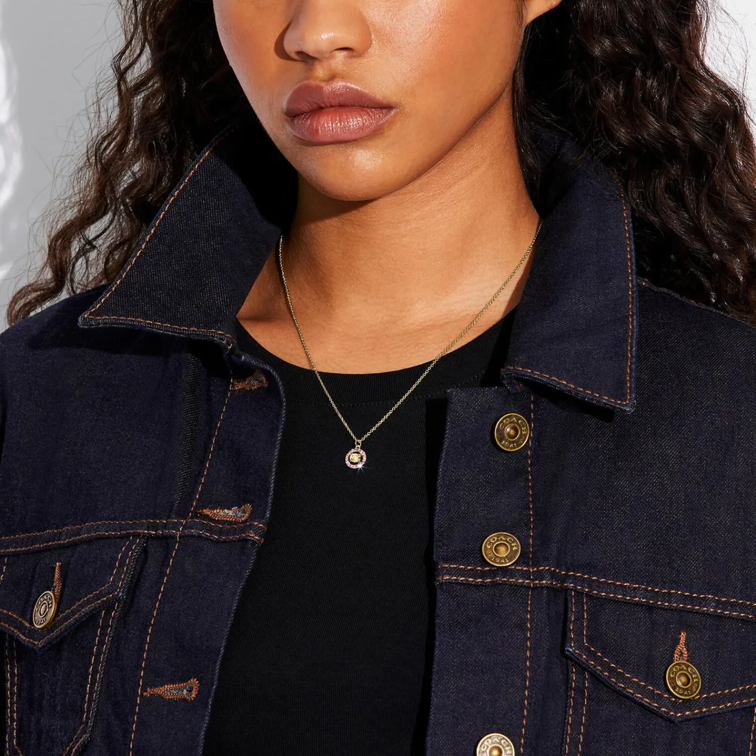 Necklaces*Coach Women's C Multi Crystal Necklace - Gold/Pink Multi