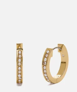Earrings*Coach Women's Classic Pearl Huggie - Gold
