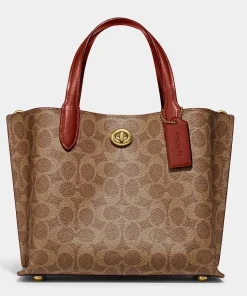 Tote Bags*Coach Women's Coated Canvas Signature Willow Tote Bag 24 - Tan Rust