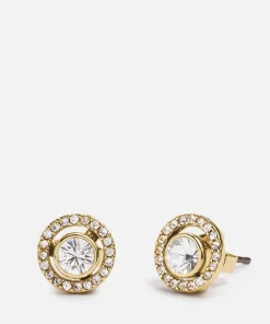 Earrings*Coach Women's Halo Pave 2 In 1 Stud - Gold/Clear