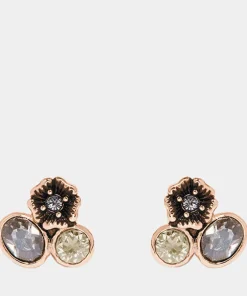 Earrings*Coach Women's Mini Tea Rose Cluster Stud - Rose Gold/Multi