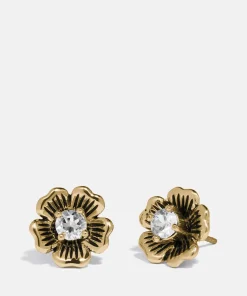 Earrings*Coach Women's Mini Tea Rose 2 In 1 Stud - Gold