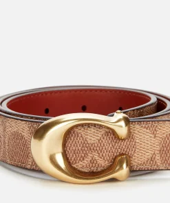 Belts*Coach Women's 25Mm Sculpted C Coated Canvas Reversible Belt - Tan Rust