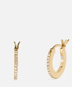 Earrings*Coach Women's Pave Huggie Earrings - Gd/Clear