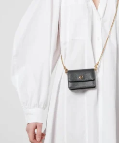 Purses And Cardholders*Coach Women's Refined Calf Leather Card Case With Chain - Black