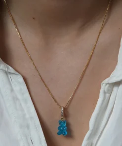 Necklaces*Crystal Haze Women's Jelly Nostalgia Bear Pave Pendant - Azure