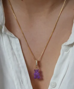 Necklaces*Crystal Haze Women's Jelly Nostalgia Bear Pave Pendant - Plum