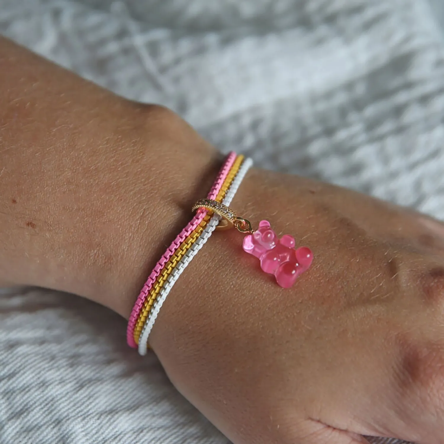 Necklaces*Crystal Haze Women's Jelly Nostalgia Bear Pave Pendant - Bubble Gum