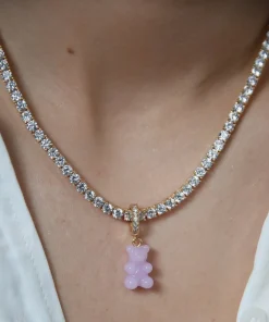 Necklaces*Crystal Haze Women's Pave Nostalgia Bear Pendant - Lilac