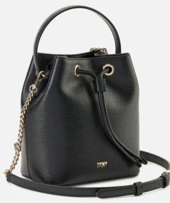 Bucket Bags*DKNY Women's Bryant Drawstring Bucket Bag - Black/Gold