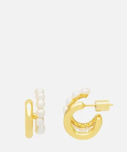 Earrings*Estella Bartlett Double Illusion Gold-Tone And Pearl Hoop Earrings