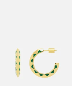Earrings*Estella Bartlett Gold-Plated Quilting Pattern Inlay Hoops Malachite