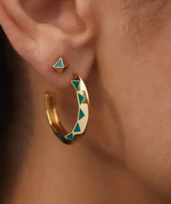 Earrings*Estella Bartlett Gold-Plated Quilting Pattern Inlay Hoops Malachite