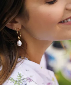 Earrings*Estella Bartlett Gold-Plated Organic Twist Pearl Drop Hoop