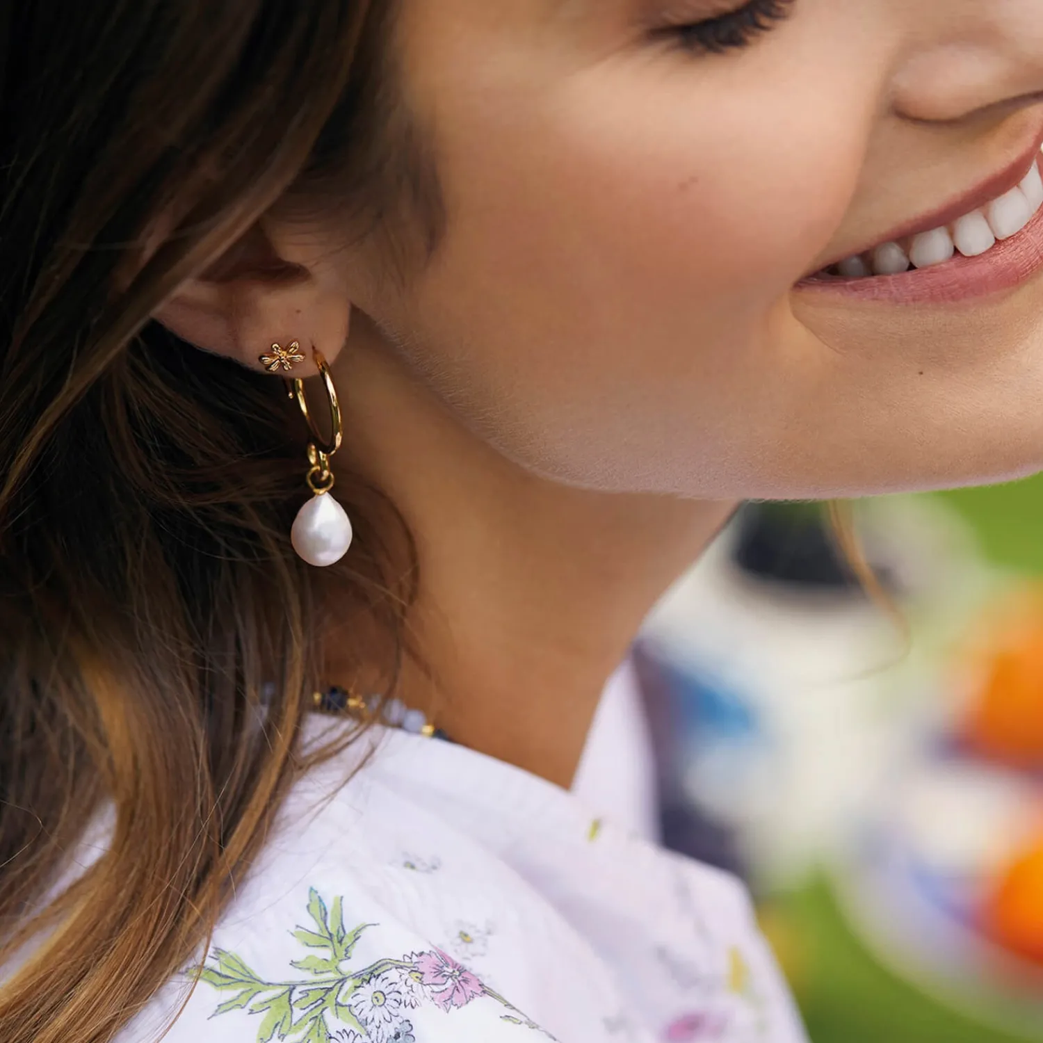 Earrings*Estella Bartlett Gold-Plated Organic Twist Pearl Drop Hoop