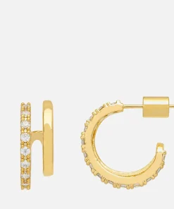 Earrings*Estella Bartlett Women's Double Loop Hoops With Cz - Gold Plate