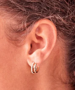 Earrings*Estella Bartlett Women's Double Loop Hoops With Cz - Gold Plate