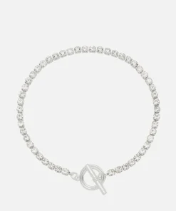 Bracelets & Bangles*Estella Bartlett Women's Tennis Bracelet With Groove Circle T-Bar - Silver Plated