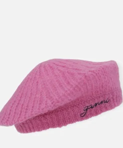 Hats Scarves & Gloves*Ganni Embroidered Ribbed Mohair-Blend Beret
