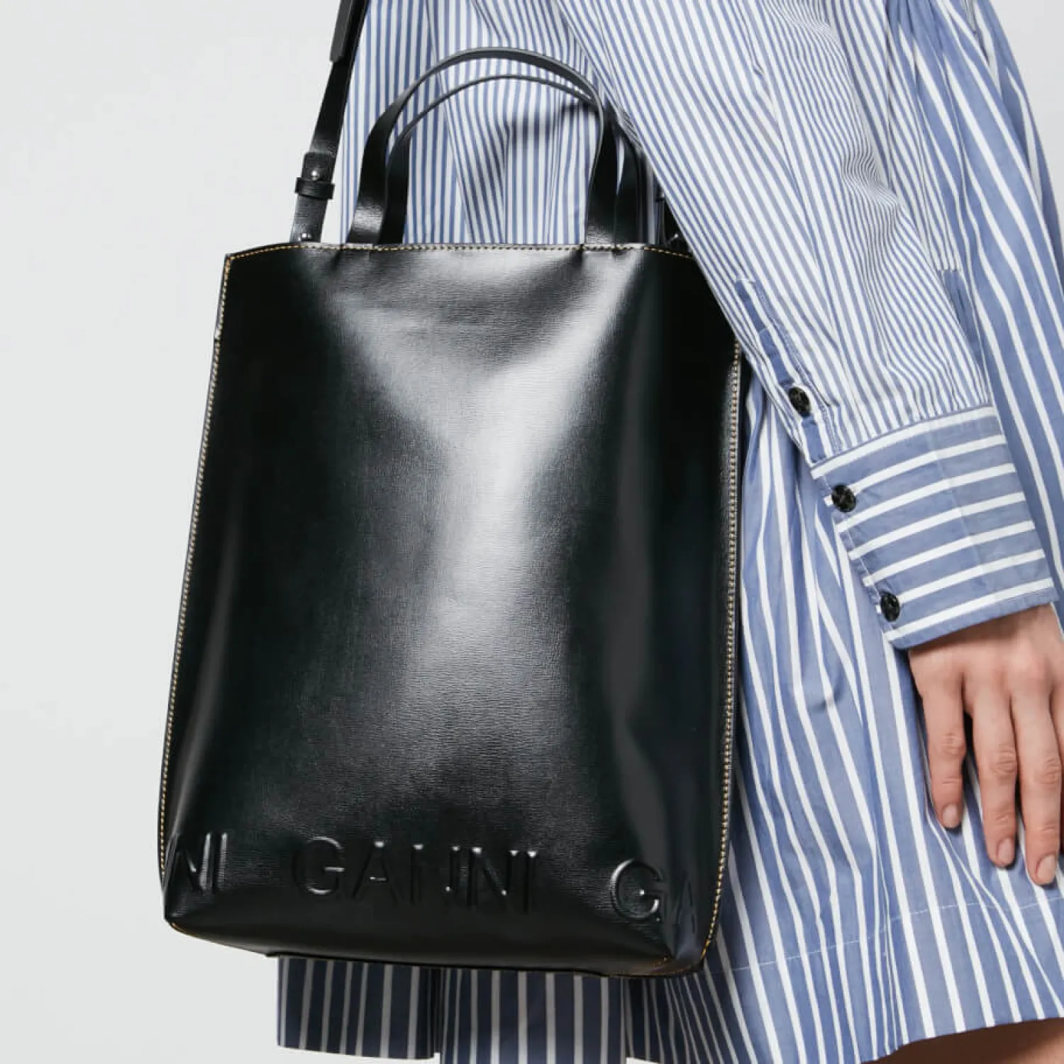 Tote Bags*Ganni Medium Banner Logo Leather Tote Bag