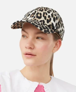Hats Scarves & Gloves*Ganni Women's Organic Cotton Cap - Leopard