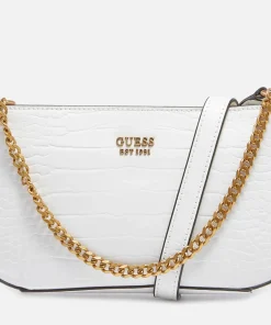 Shoulder Bags*Guess Women's Katey Croc Mini Top Zip Shoulder Bag - White