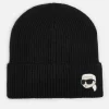 Hats Scarves & Gloves*Karl Lagerfeld Ikonik 2.0 Logo Rib-Knit Beanie