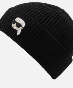 Hats Scarves & Gloves*Karl Lagerfeld Ikonik 2.0 Logo Rib-Knit Beanie