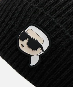Hats Scarves & Gloves*Karl Lagerfeld Ikonik 2.0 Logo Rib-Knit Beanie