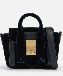 Satchels*3.1 Phillip Lim Pashli Nano Leather-Trimmed Velvet Shoulder Bag Ocean