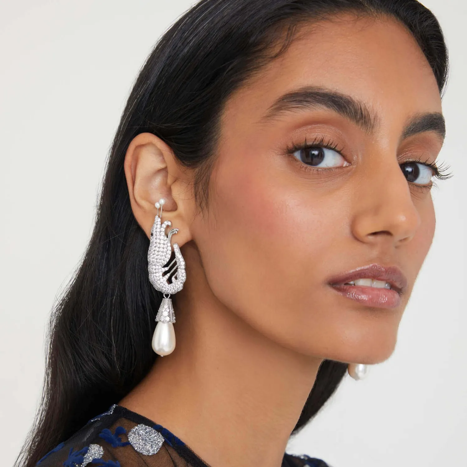 Earrings*Shrimps Women's Shrimp Crystal Earrings - Cream & Silver