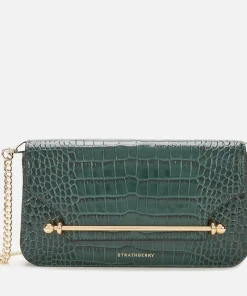 Crossbody Bags*Strathberry Women's East/West Croc Baguette Bag - Bottle Green