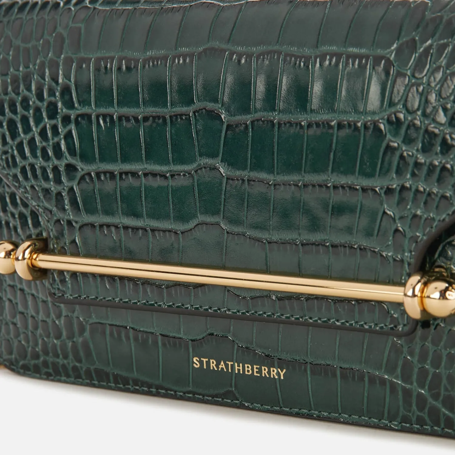 Crossbody Bags*Strathberry Women's East/West Croc Baguette Bag - Bottle Green
