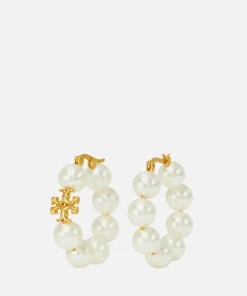 Earrings*Tory Burch Kira Gold-Tone And Faux Pearl Hoop Earrings