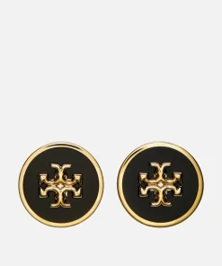 Earrings*Tory Burch Women's Kira Enamel Circle-Stud Earring - Tory Gold/Black