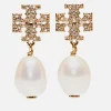 Earrings*Tory Burch Women's Kira Pave Pearl Drop Earrings - Tory Gold/Pearl