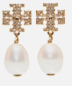 Earrings*Tory Burch Women's Kira Pave Pearl Drop Earrings - Tory Gold/Pearl